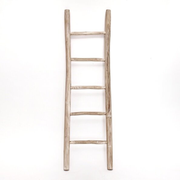 Teakhouten decoratie ladder | Wit Geolied | 50x5x175 - TK-DL-50-5-175-WHITE-OILED
