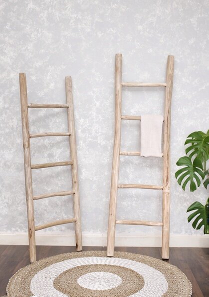 Teakhouten decoratie ladder | Wit Geolied | 50x5x175 - TK-DL-50-5-175-WHITE-OILED