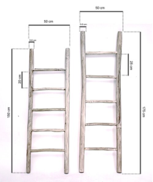 Teakhouten decoratie ladder | Wit Geolied | 50x5x175 - TK-DL-50-5-175-WHITE-OILED