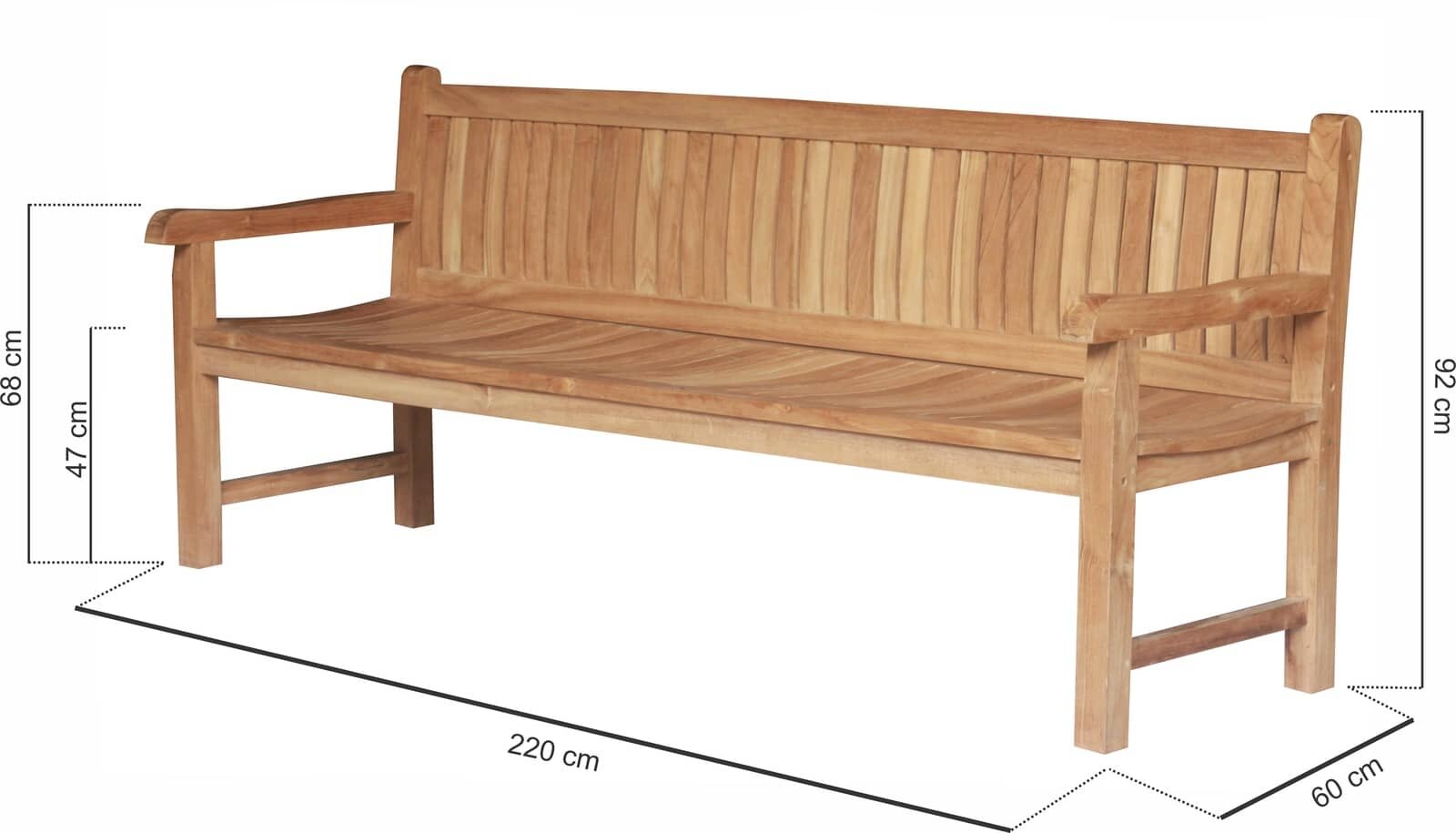 Teakhouten Tuinbank Balmoral| 220 60x92 ( Rug )  | 5 Persoons Bank - DEVI-TB-BALMORAL-220