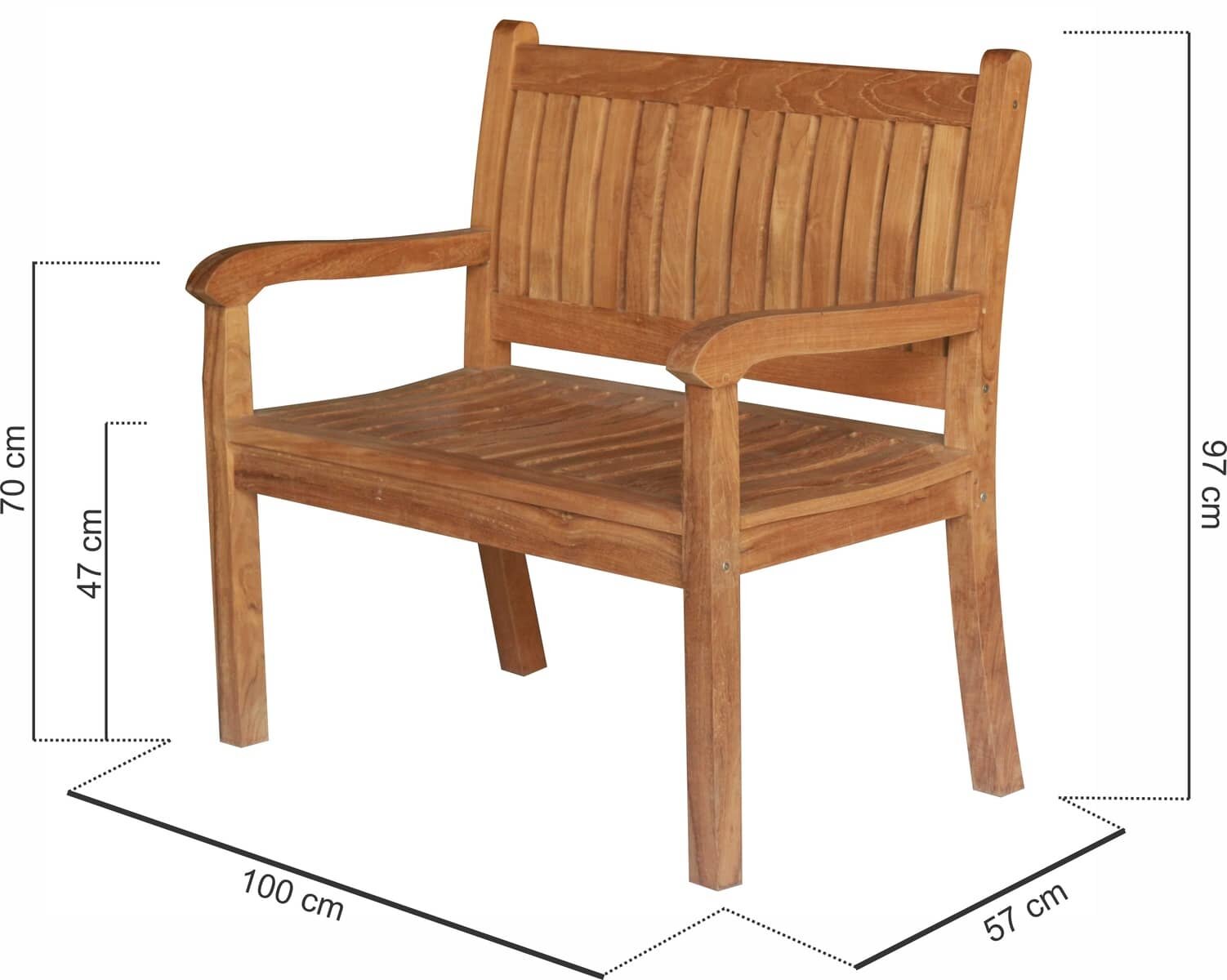 Teakea Beaufort -Teakhouten Tuinbank 2 Persoons -100x57x97  - DEVI-TB-BEAUFORT-100