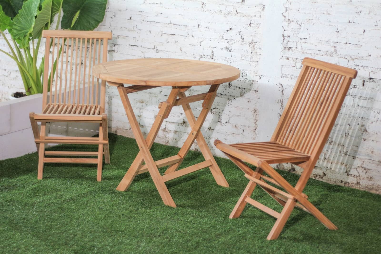 Teak Houten Tuintafel| Rond | Ø 90 Inklapbaar - ST-90-ROND