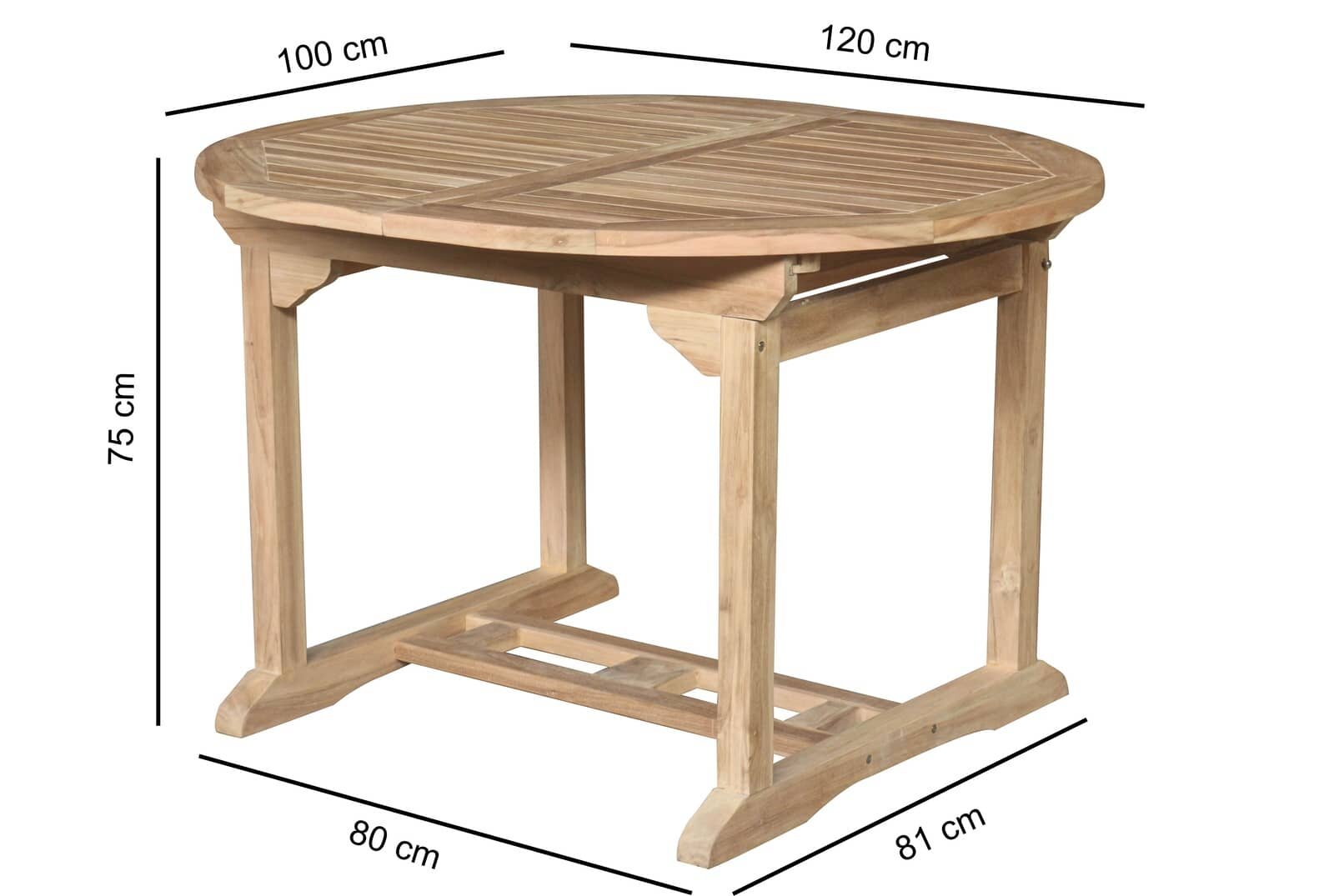 Teakhouten Tuintafel | Uitschuifbaar  Ovaal | 120-180x100x75 - ST 001