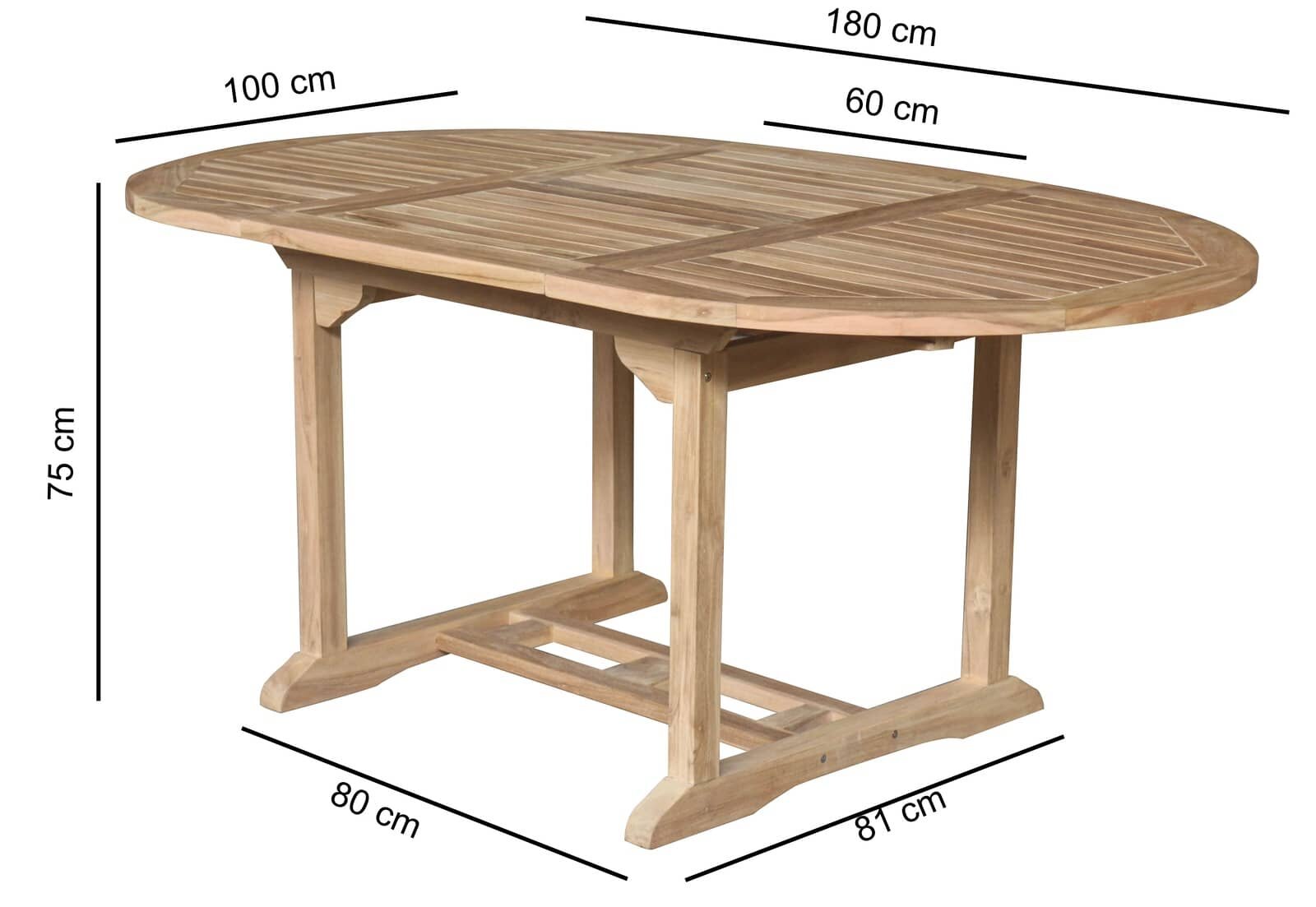 Teakhouten Tuintafel | Uitschuifbaar  Ovaal | 120-180x100x75 - ST 001