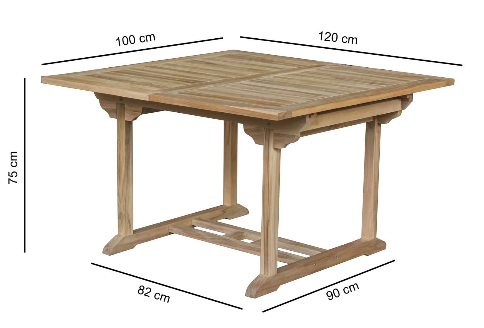 Tuintafel Teakhout| Rechthoekig Uitschuifbaar| 120<>180x100x75 - DEVI-ST002-Recht