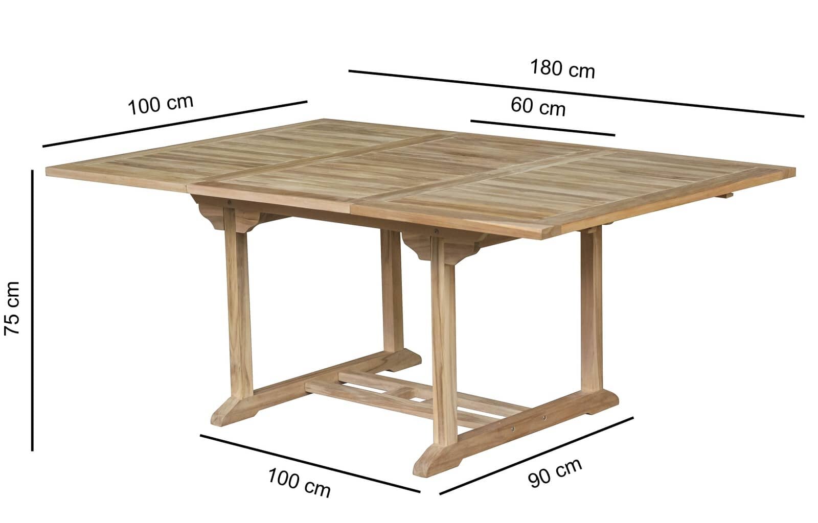 Tuintafel Teakhout| Rechthoekig Uitschuifbaar| 120<>180x100x75 - DEVI-ST002-Recht