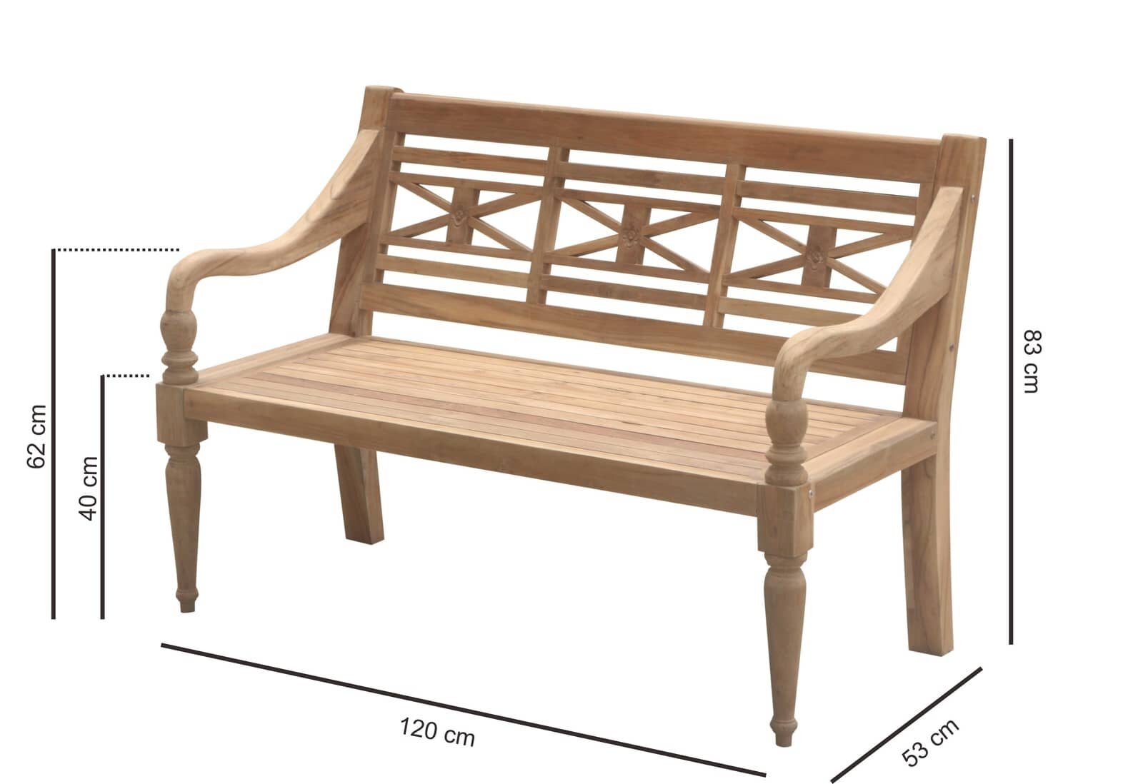 Teak Stationsbank | 120 breed | Gerecycled Teak - SAP-SB020-R