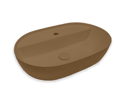 Blinq Couleur opzetwastafel 57x38x15cm ovaal met kraangat - Tabak