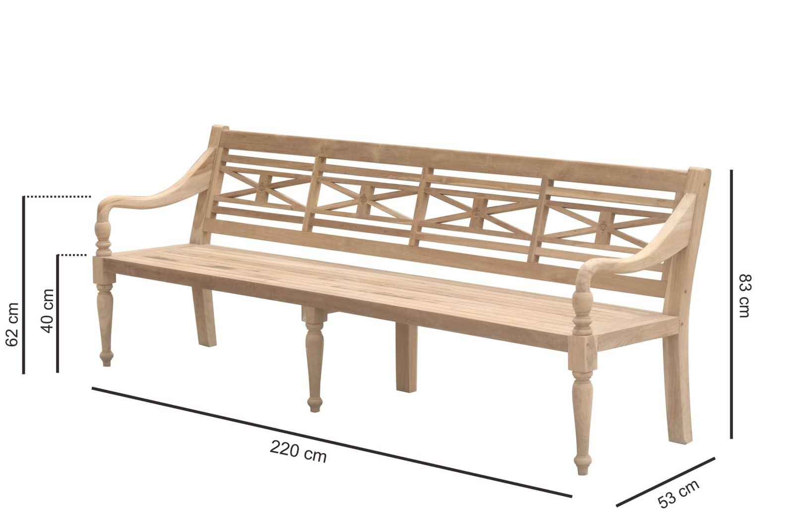 Teak Stationsbank | 220 breed | Gerecycled Teak - SAP-SB024-R