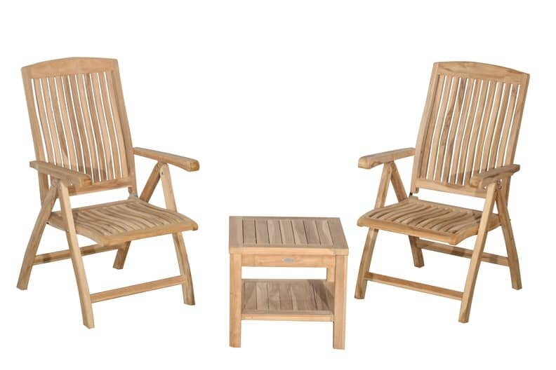 Teak Tuinset | 2 Linda Stoelen | 1 Bijzettafel met onderblad - TK-TS-LINDA-BZTOB