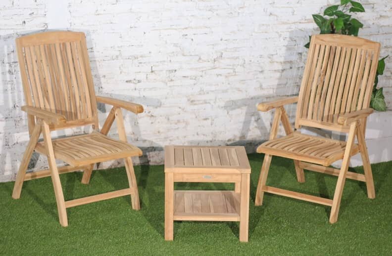 Teak Tuinset | 2 Linda Stoelen | 1 Bijzettafel met onderblad - TK-TS-LINDA-BZTOB