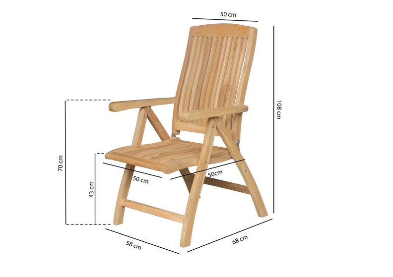 Teak Standenstoel Linda | RVS Beslag | 5 standen Verstelbaar - SC010