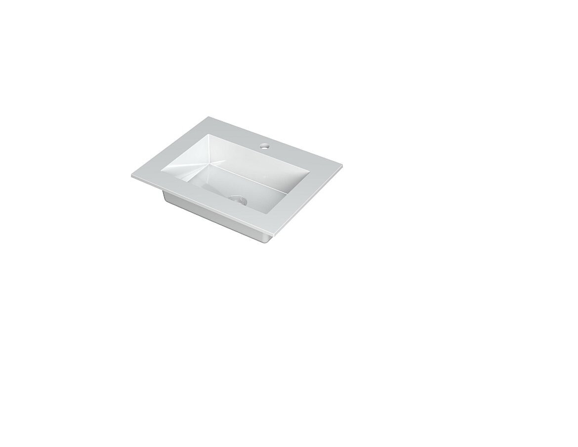 KRAFT Wastafel met enkele wasbak in polystone of quartz incl. always open plug in de kleur van wastafel | 60 x 45 x 1