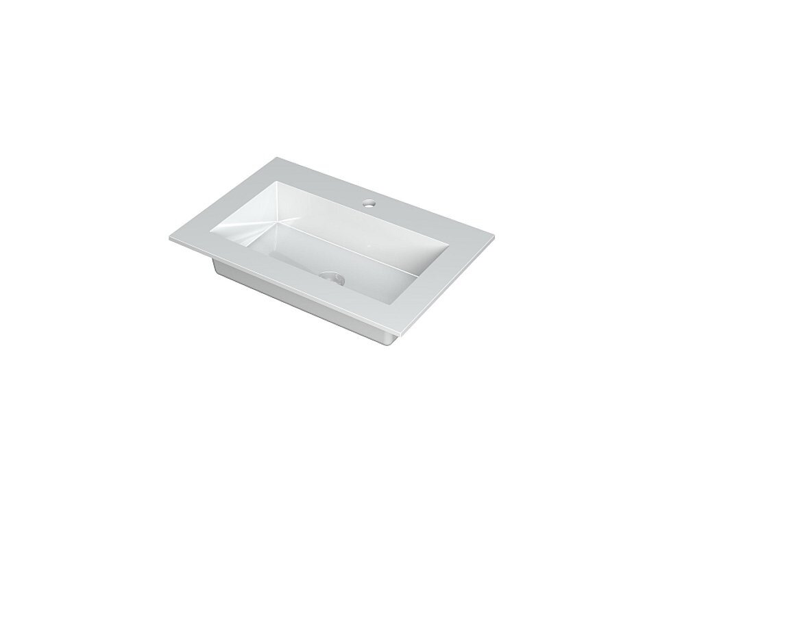KRAFT Wastafel met enkele wasbak in polystone of quartz incl. always open plug in de kleur van wastafel | 70 x 45 x 1