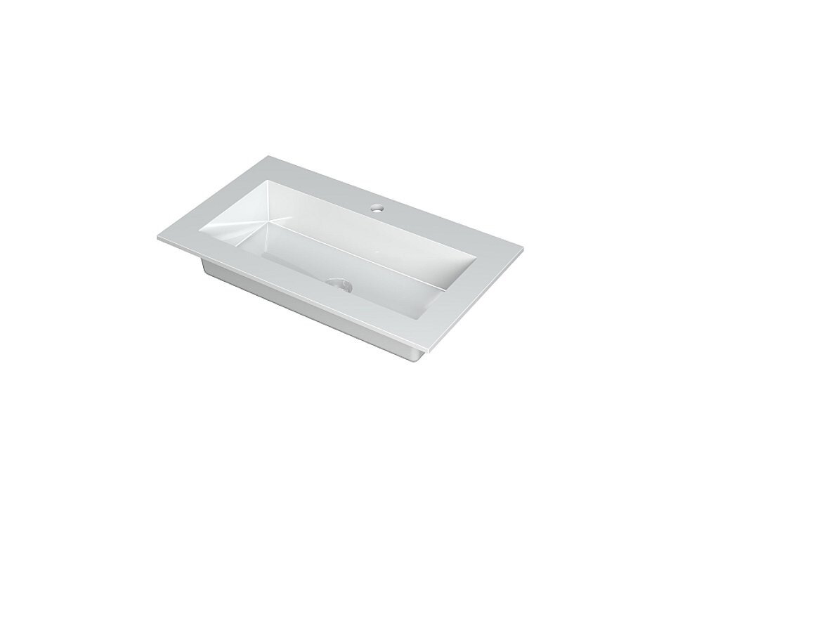 KRAFT Wastafel met enkele wasbak in polystone of quartz incl. always open plug in de kleur van wastafel | 80 x 45 x 1