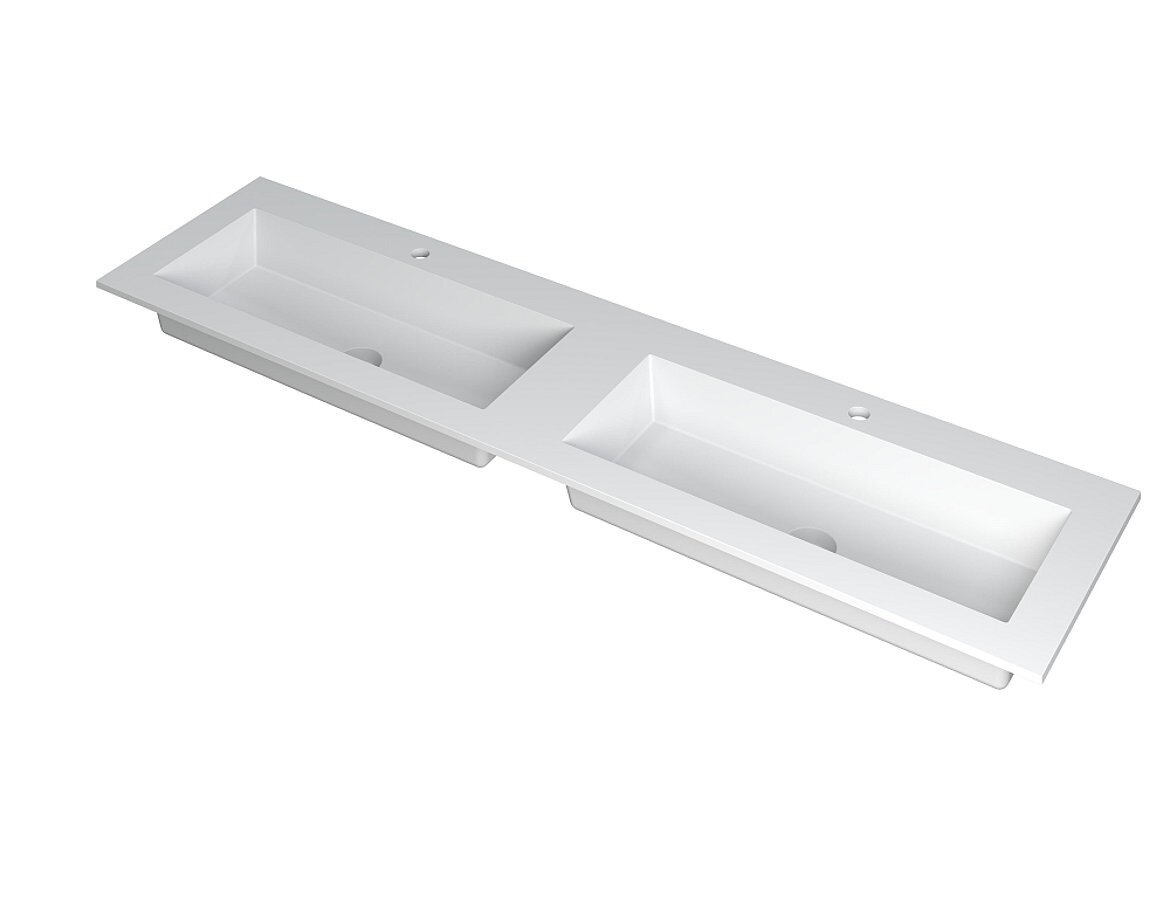 KRAFT Wastafel met dubbele wasbak in polystone of quartz incl. always open plug in de kleur van wastafel | 180 x 45 x 1