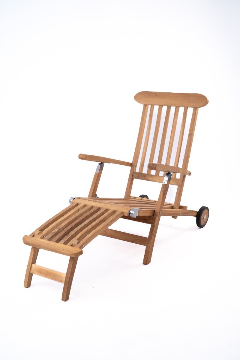 Teakhouten Ligbed Deckchair met Wielen