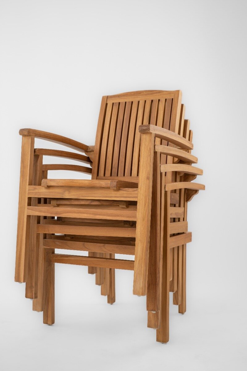 Stapelbare Teakhouten Tuinstoelen Ibiza | Set van 4 Stuks