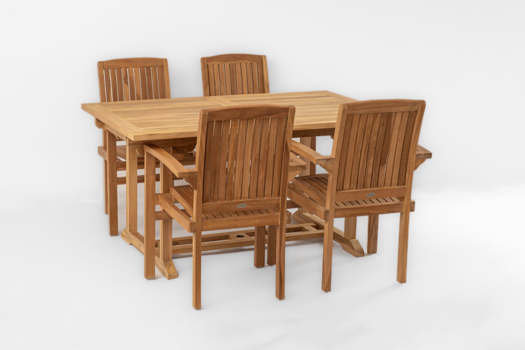 Uitschuifbare Teakhouten tuintafel met vier Ibiza Tuinstoelen