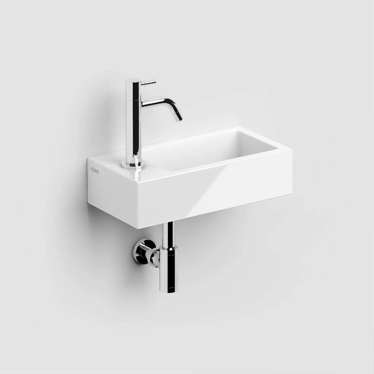 Clou - Flush 3 Fontein Links 36cm, Met Kraangat, Met Afvoerplug, Glanzend Wit Keramiek