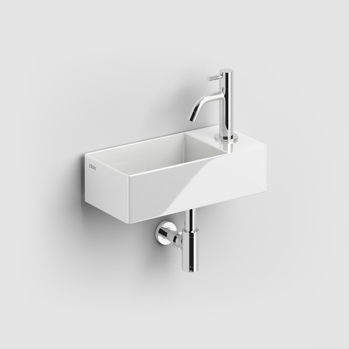 Clou - New Flush 3 Fontein Rechts, Met Kraangat En Afvoerset, Glanzend Wit Keramiek