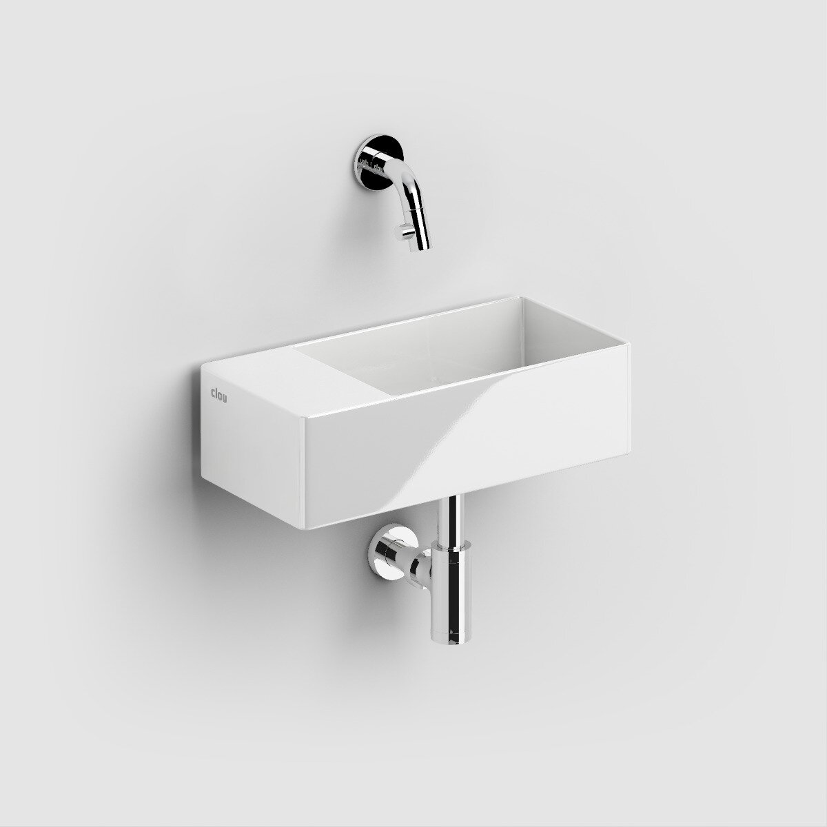 Clou - New Flush 3 Fontein Links, Met Afvoerplug, Zonder Kraangat, Glanzend Wit Keramiek