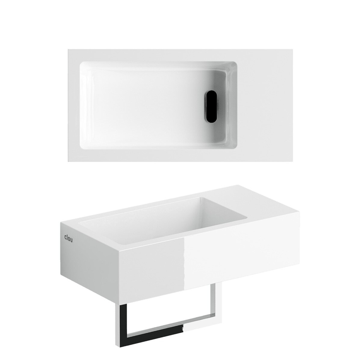 Clou - Flush 3 Fontein Rechts 36cm, Met Voorbewerkt Kraangat, Chromen Afvoerplug En Handdoekhouder, Glanzend Wit Mineral Marmer