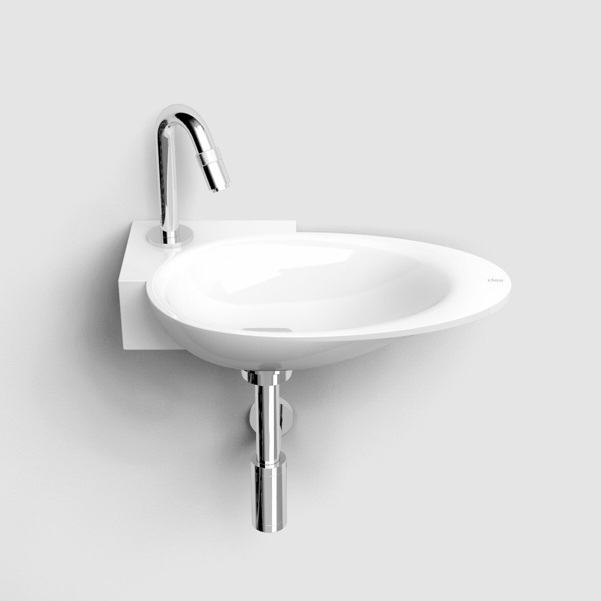 Clou - First Fonteinkom Met Voorbewerkt Kraangat En Plug, Links, Glanzend Wit Mineral Marmer