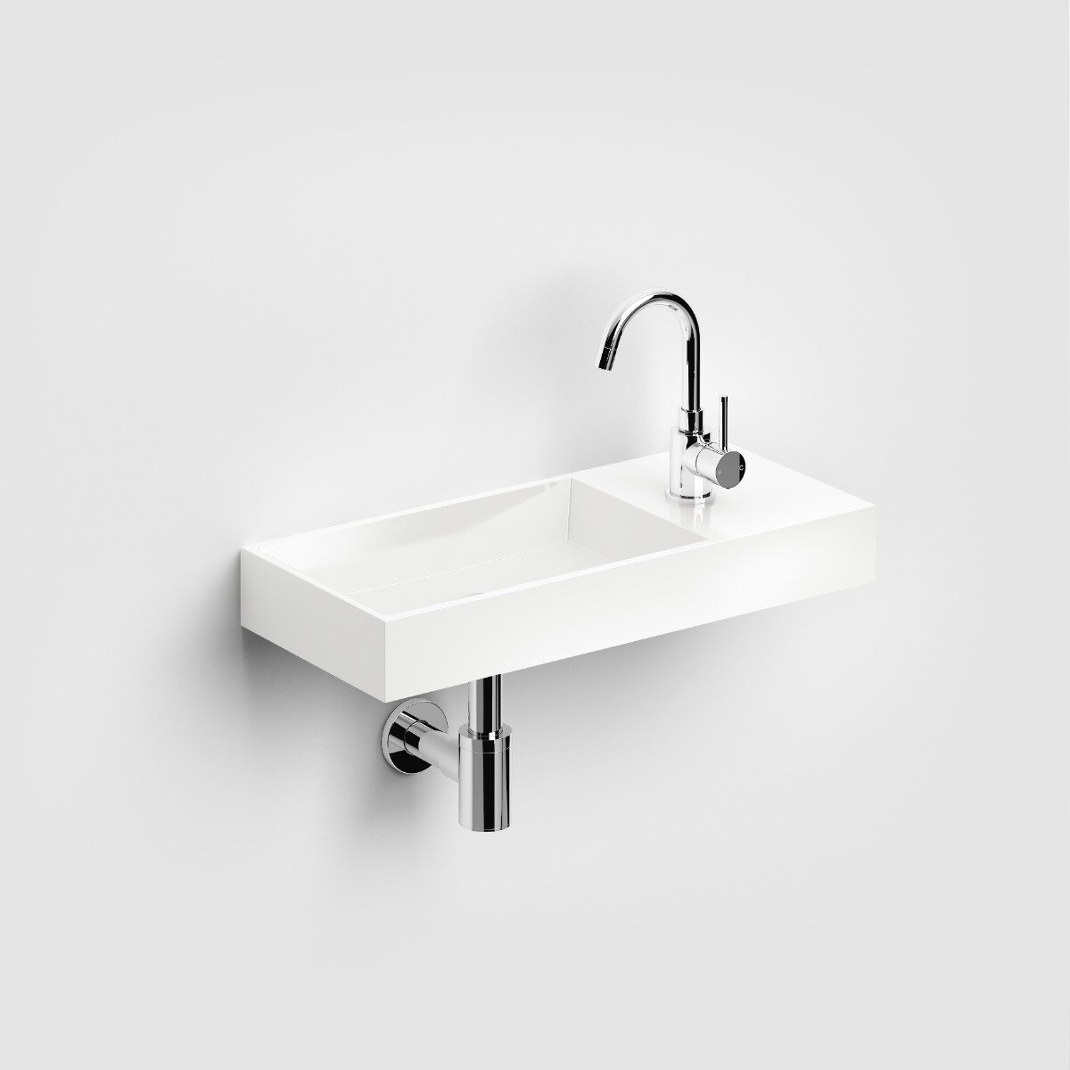 Clou - Mini Wash Me Plus Fontein 56cm, Met Voorbewerkt Kraangat Rechts, Glanzend Wit Mineral Marmer