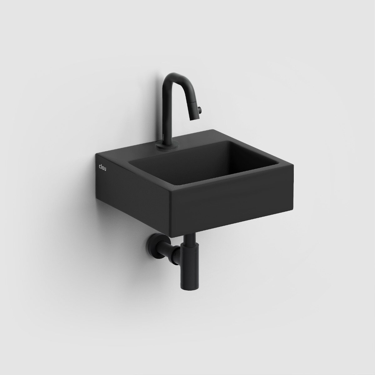 Clou - Flush 1 Fontein 28cm, Met Kraangat En Plug, Mat Zwart Keramiek