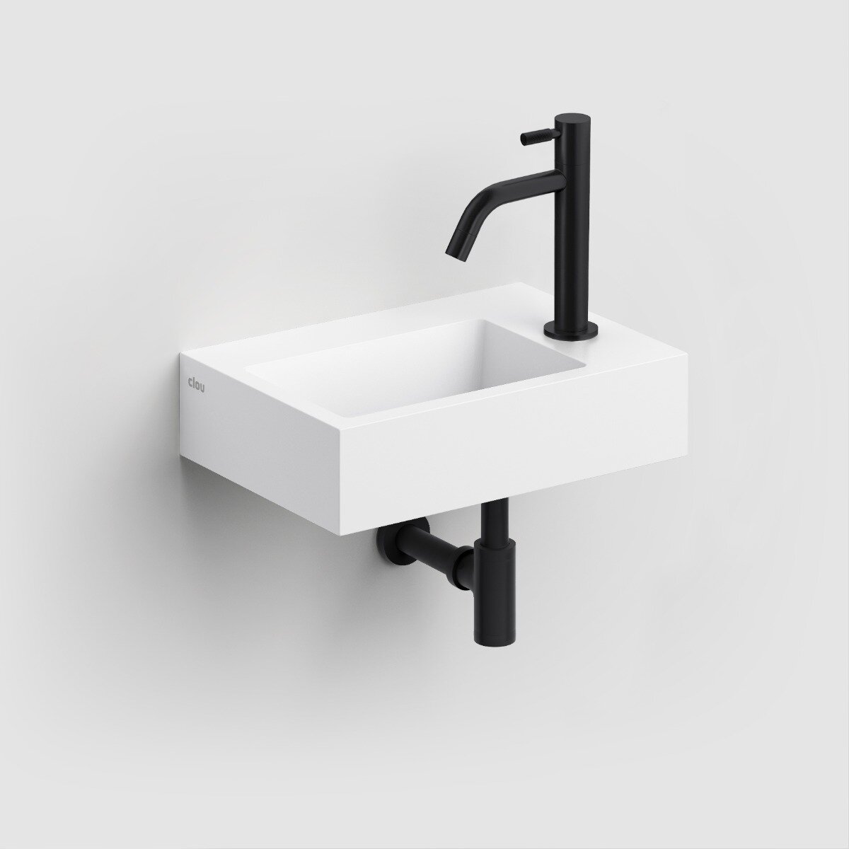 Clou - Flush 2 Fontein 36cm, Met Voorbewerkt Kraangat, Met Afvoerplug, Mat Wit Aluite