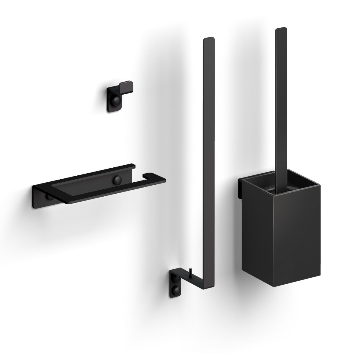 Clou - Fold Accessoireset Bestaande Uit Toiletborstel, Toiletrolhouder, Reserverolhouder En Kledinghaak, Mat Zwart