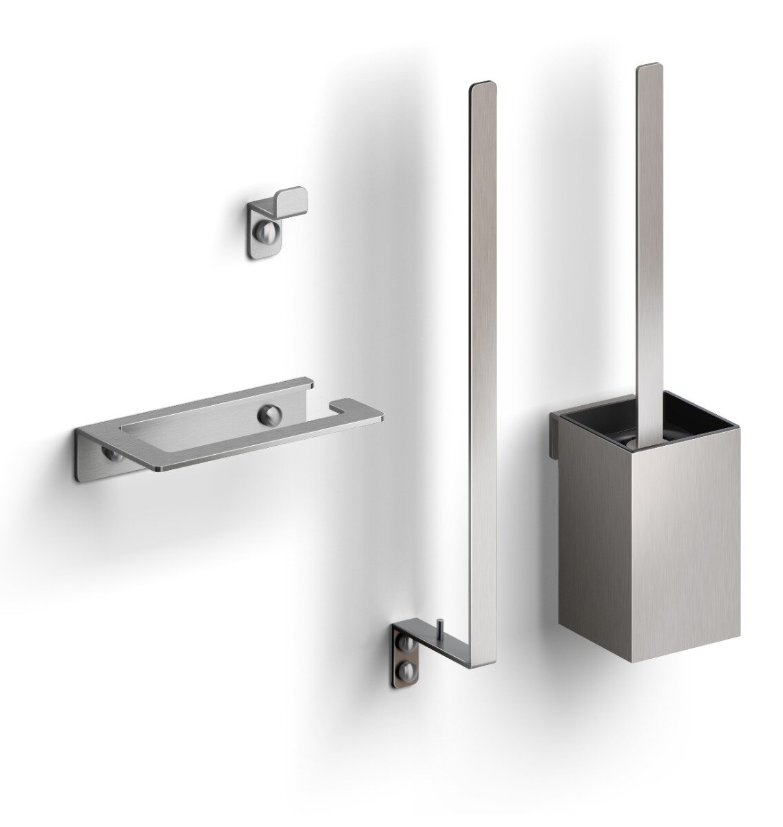 Clou - Fold Accessoireset Bestaande Uit Toiletborstel, Toiletrolhouder, Reserverolhouder En Kledinghaak, Rvs Geborsteld