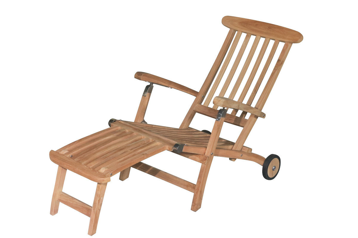 Teakhouten Deckchair met wielen |Tuin Ligstoel Verrijdbaar RVS Beslag  | Verstelbaar in 5 standen |  - DEVI-SL002