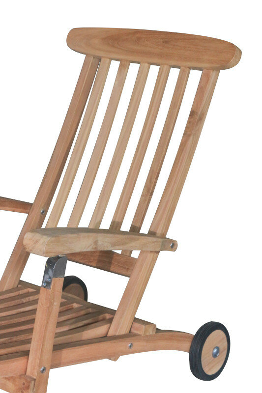 Teakhouten Deckchair met wielen |Tuin Ligstoel Verrijdbaar RVS Beslag  | Verstelbaar in 5 standen |  - DEVI-SL002