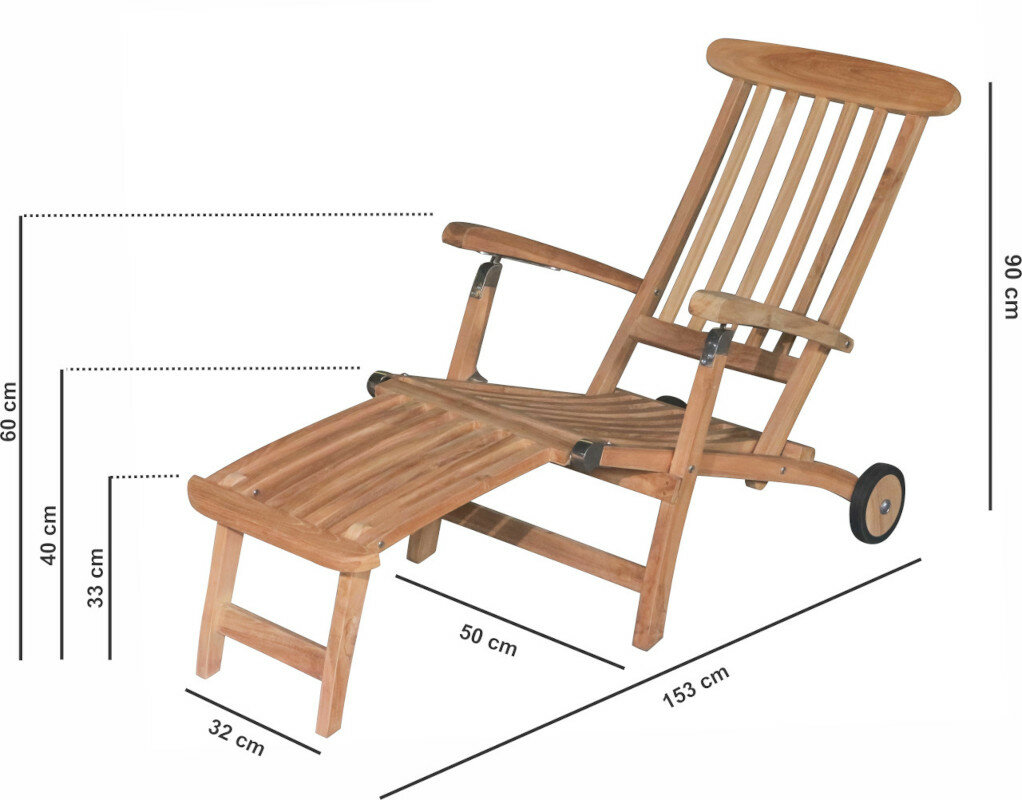 Teakhouten Deckchair met wielen |Tuin Ligstoel Verrijdbaar RVS Beslag  | Verstelbaar in 5 standen |  - DEVI-SL002