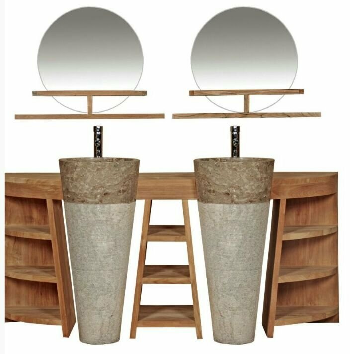 Teak Badkamerset Pedestal Dubbel | 120x40x80 - DEV-DUBB-DRSSR-PED-120x40x80