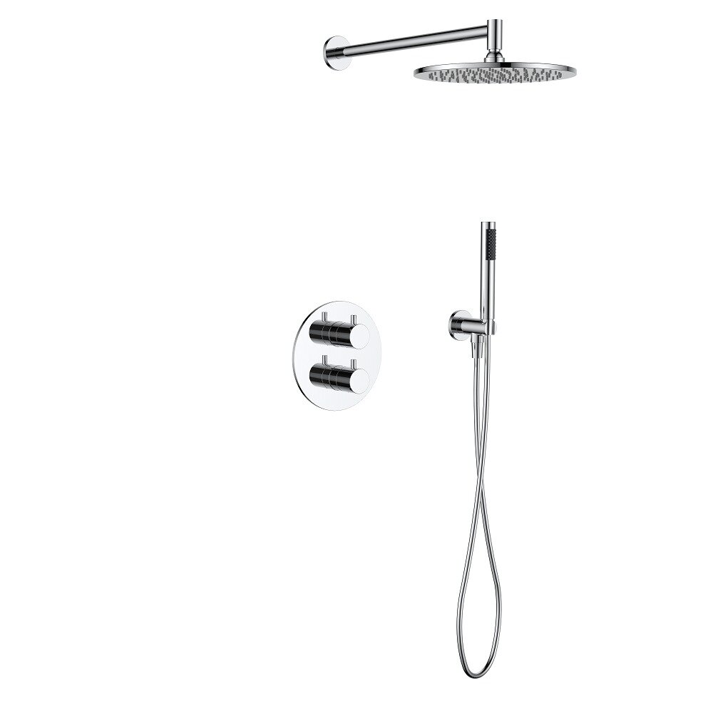 Regn complete thermostatische regendouche inbouwset met rond bedieningselement Chroom