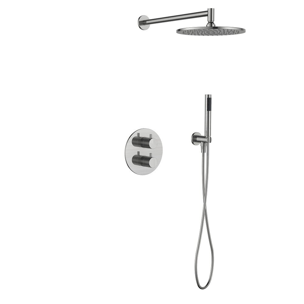 Regn complete thermostatische regendouche inbouwset met rond bedieningselement Geborsteld nikkel