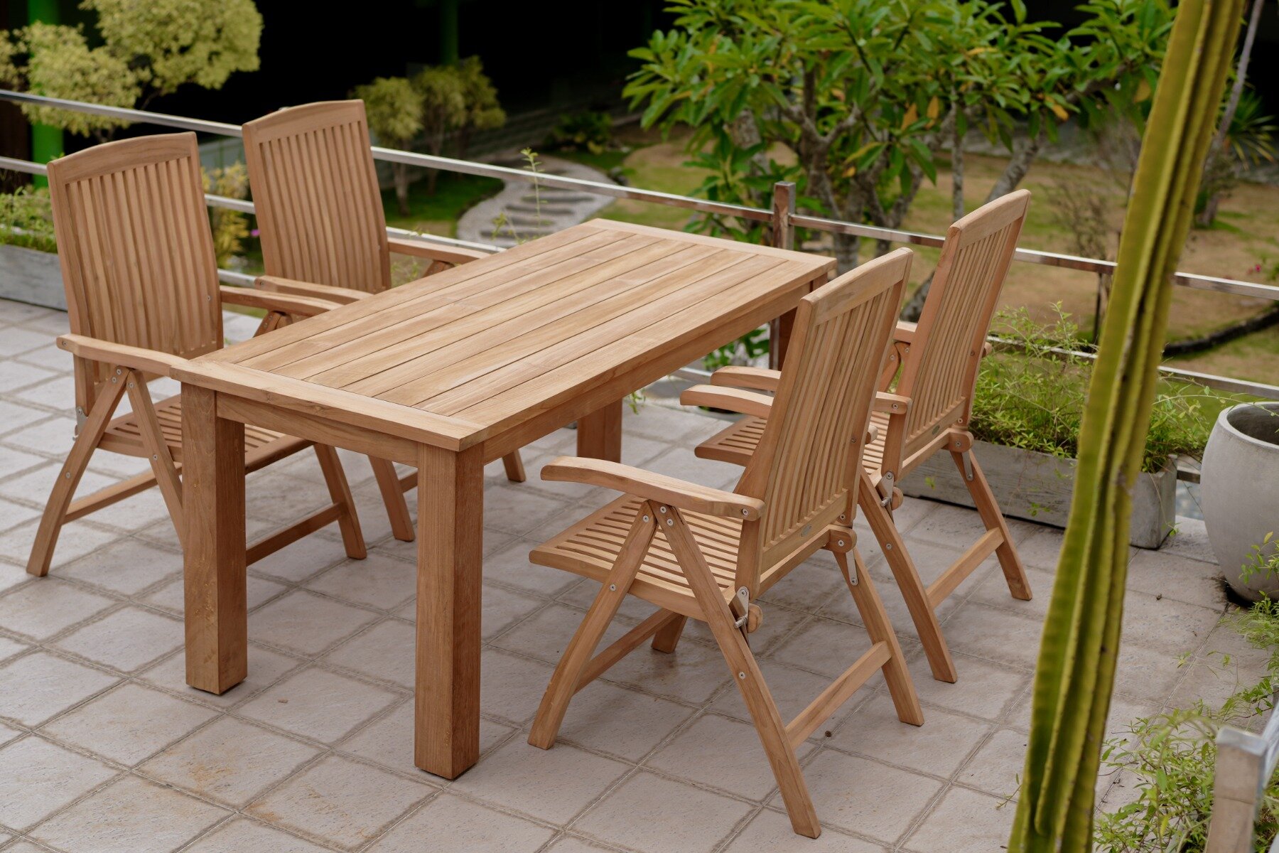 Teakea Teakhouten Tuinset met 6 verstelbare Linda standenstoelen en Nelson tuintafel 180x90 cm – duurzame tuinmeubels van massief teak

