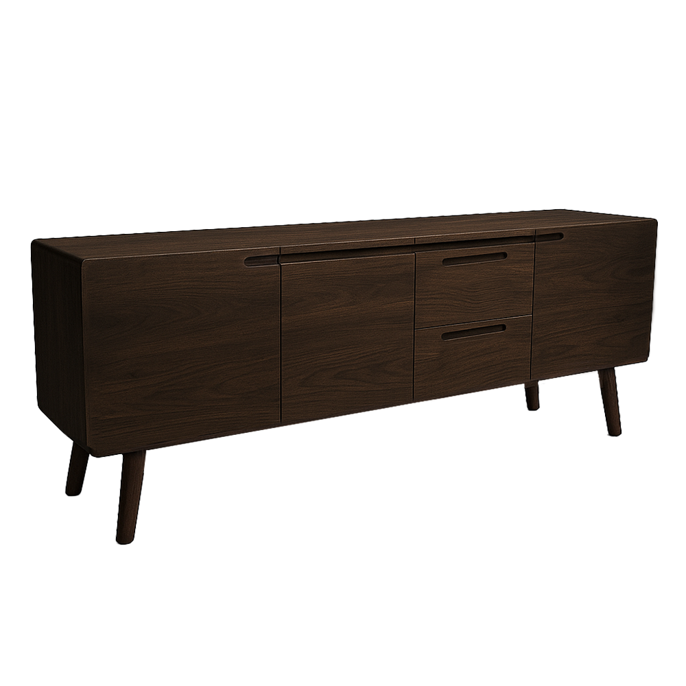 Aura dressoir 210 cm massief acaciahout met lades en deuren, modern interieur meubelstuk.