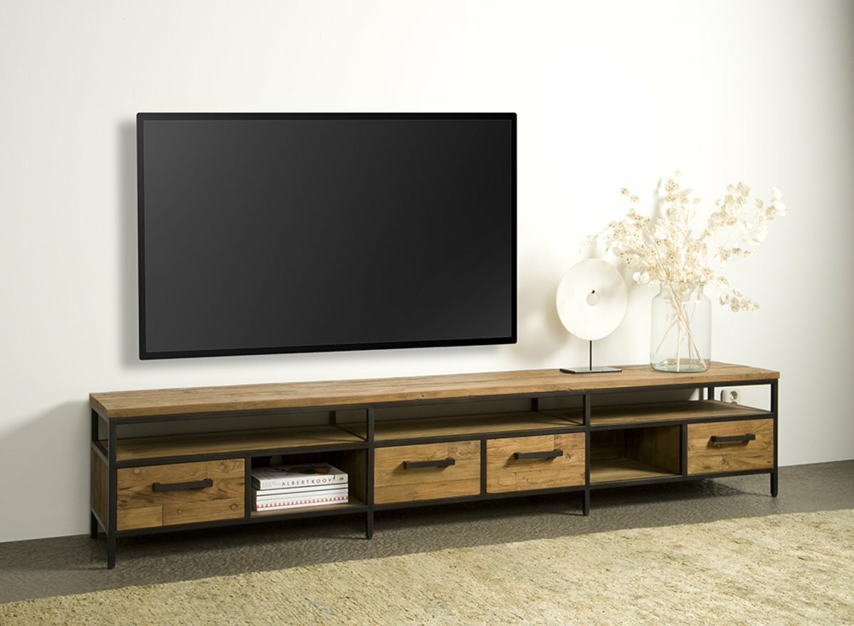 Livorno - Teak met Stalen Frame | TV Meubel  4 laden - 240 x 40 x 45 ( H )  - TWR-FI0107