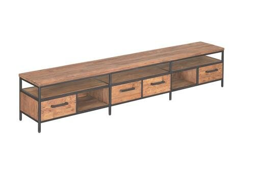 Livorno - Teak met Stalen Frame | TV Meubel  4 laden - 240 x 40 x 45 ( H )  - TWR-FI0107