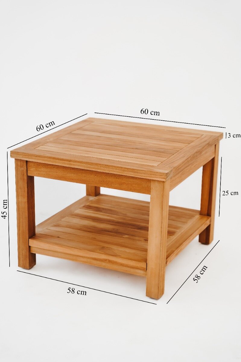 Tuin Bijzettafel Teak 60 x 60 met onderblad