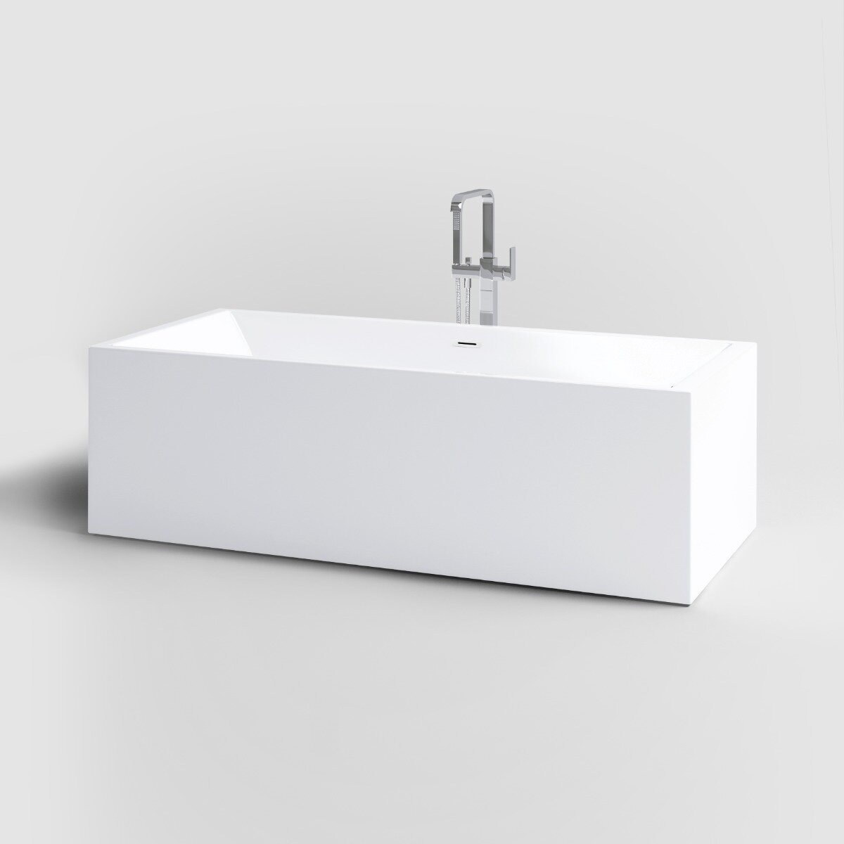 Clou - Inbe Vrijstaand Ligbad, Rechthoekig, Wit Acryl, Met Glanzend Witte Plug En Overloop