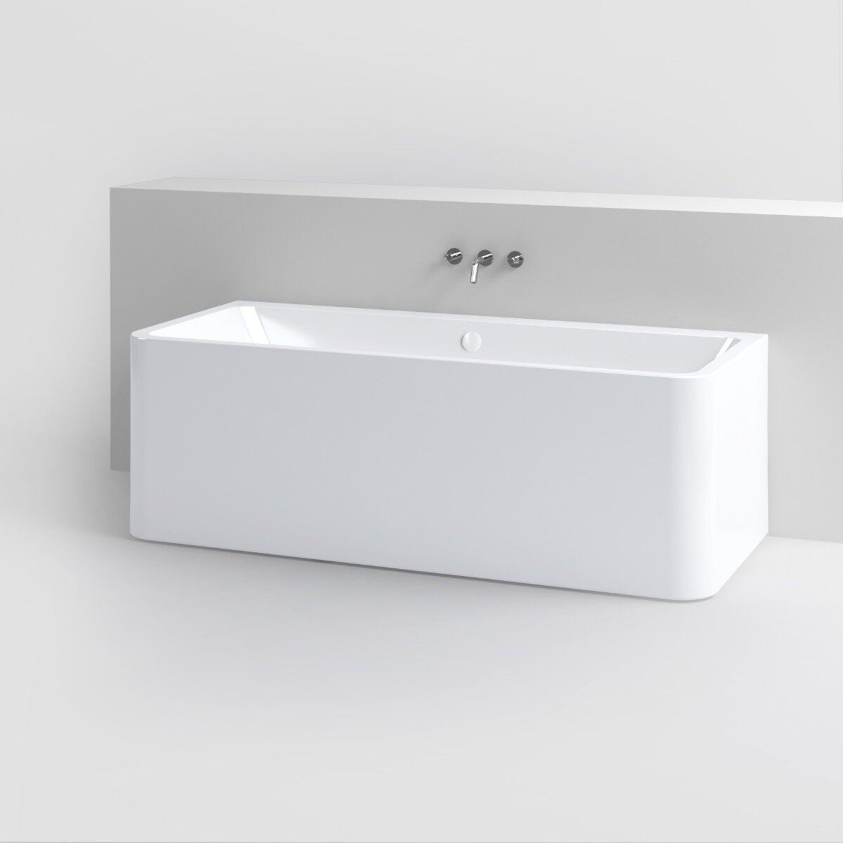 Clou - Inbe Ligbad, Wandmodel, Rechthoekig, Wit Acryl, Met Plug En Overloop In Glanzend Wit
