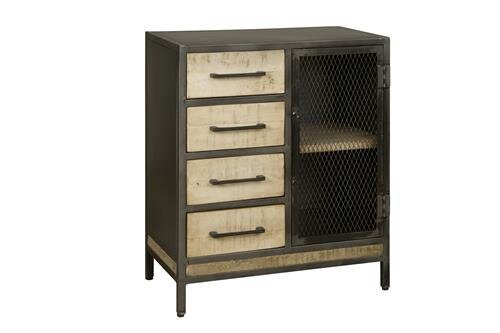 W/N & Iron Dressoir | 1 Deur | 4 Laden | 76x40x92 - TWR-IF0871