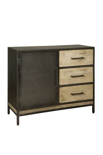 W/N & Iron Dressoir | 1 Deur | 3 Laden | 112x46x92 - TWR-IF0874