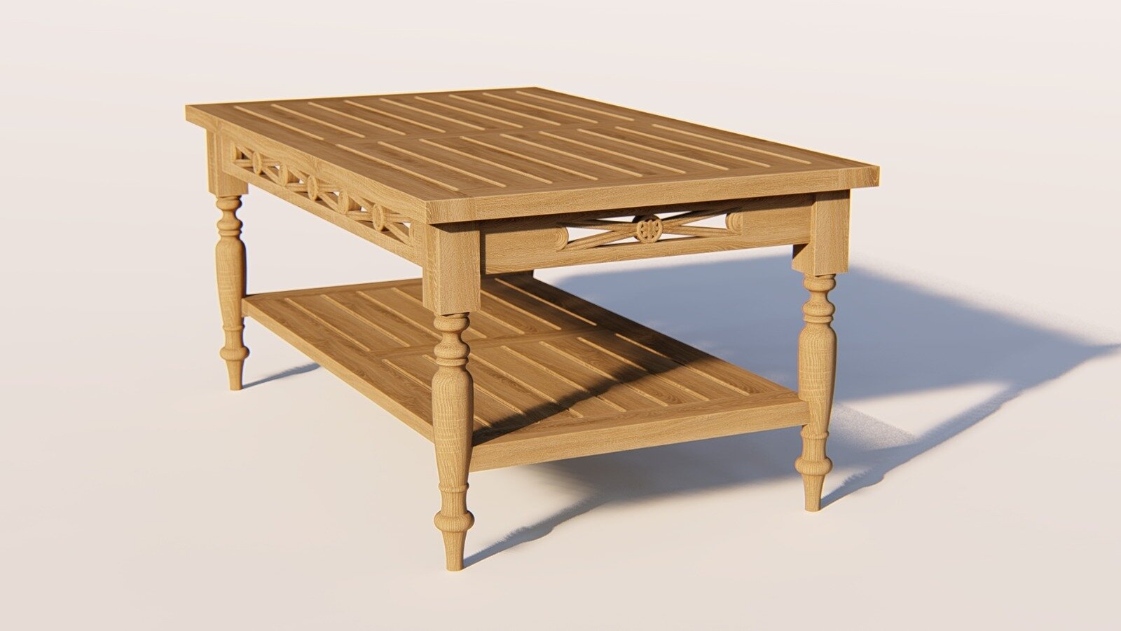 Batavia salontafel van massief teak 100x50 cm met onderplank – klassiek buitenmeubel

