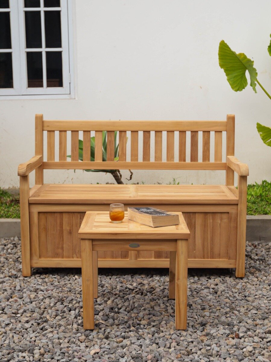 Teakhouten Kussenbank Opbergbank 130 cm breed